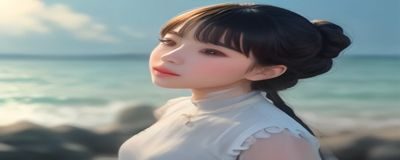 海边礁石旁美女身着白色蕾丝内衣在夕阳下摆拍，橙金色光线映照肌肤，背景海浪翻涌，浪漫写真风格